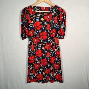 Tommy Hilfiger Floral Print Dress Short‎ Sleeve Casual Red Navy Poppies  Size 6